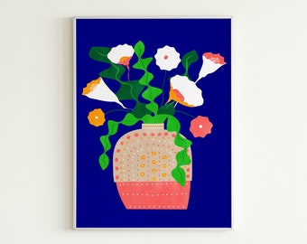 Flower Print, Floral Poster, Vibrant Illustration, Flower Market Poster, Bedroom Decor, Digital Poster, Colorful Design, Minimal Gift