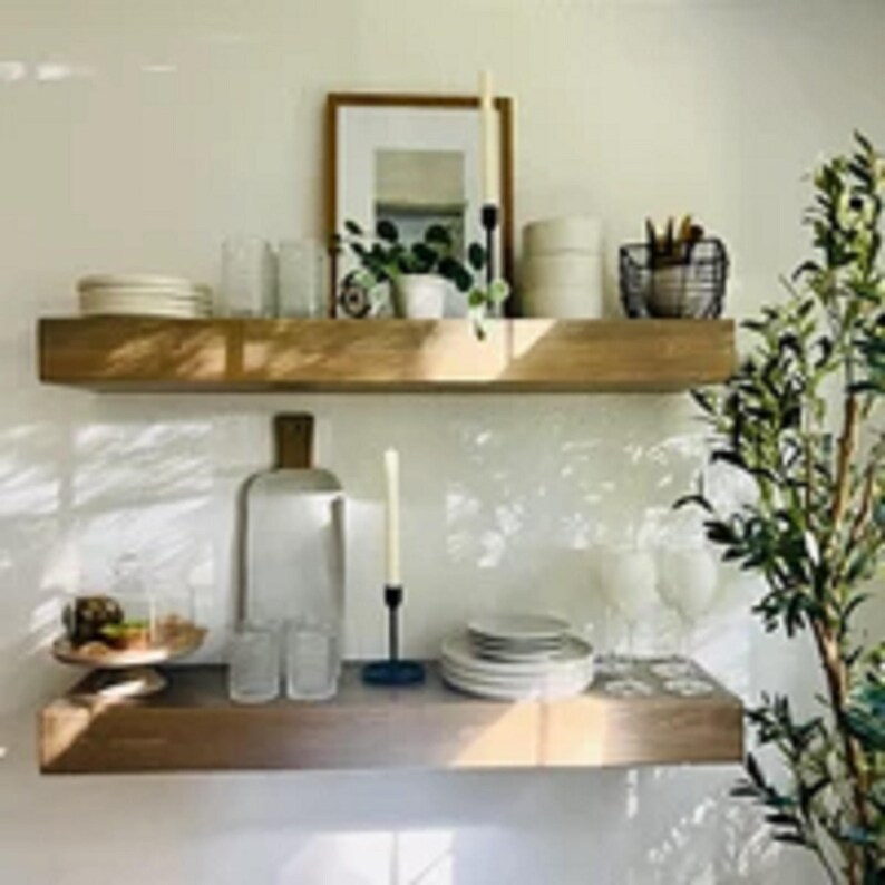 Hidden Bracket Floating Shelves, Open Shelving, Farmhouse Shelves
