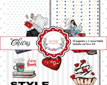 DIGITAL paper collection | GIRLS| Papers to Print | Craft papers | Scrapbook paper, letter or A4 size