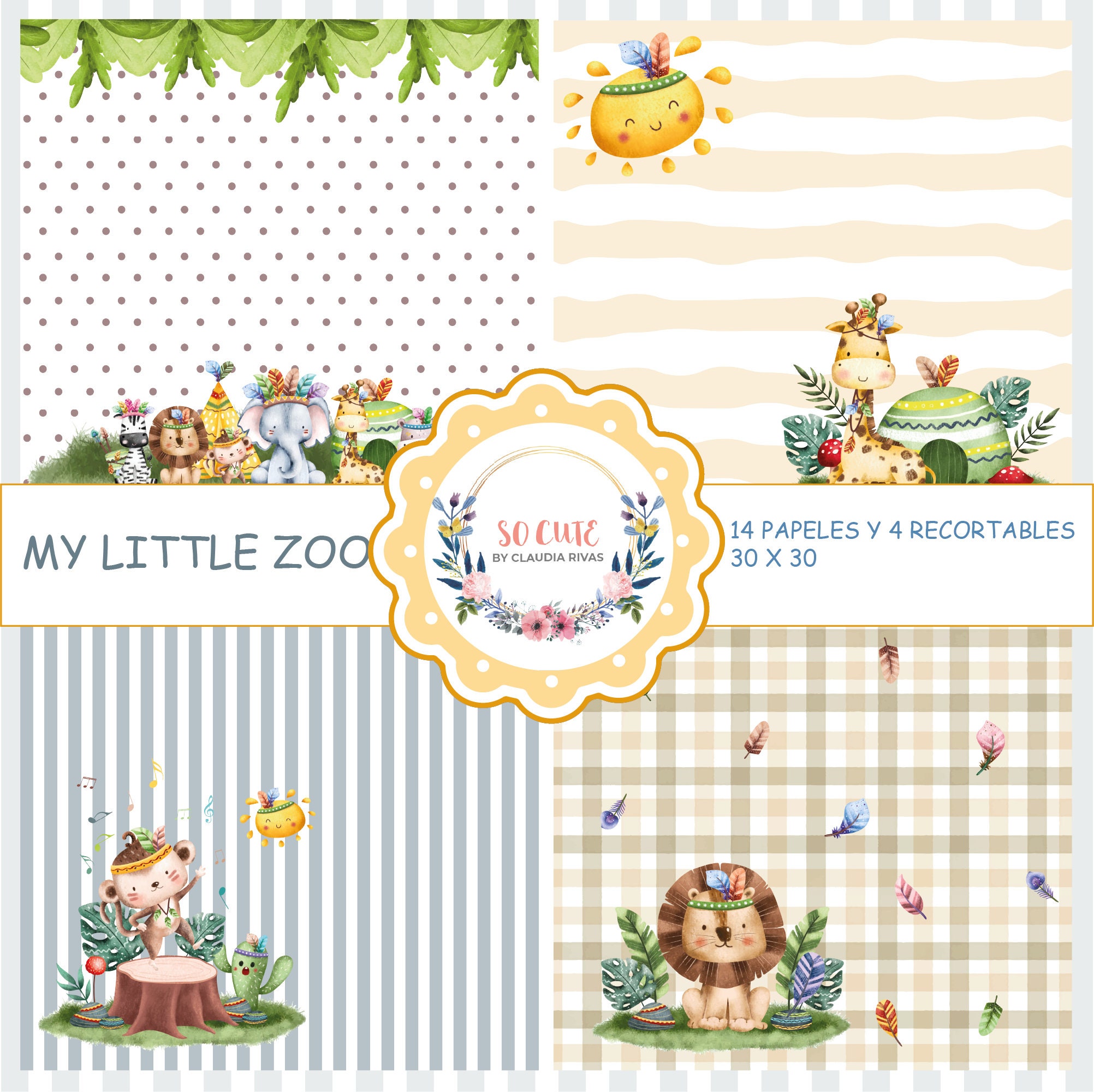 DIGITAL Paper Collection My Little Zoo Papers to Print Craft Papers Etsy