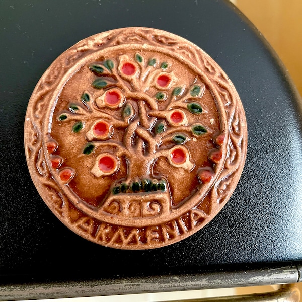 Imanes circulares de cerámica de Armenia, elige entre granada, árbol de la vida o eternidad, 7 cm de diámetro