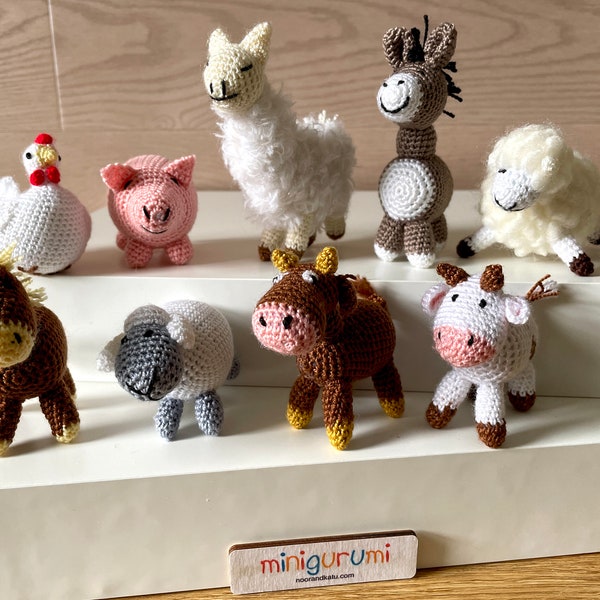 MINIGURUMI Mini Crochet Farm Animals- Sheep, Cow, Fluffy Sheep, Llama, Donkey, Chicken, Horse and Ox, WFTO Certified Guaranteed Fair Trade