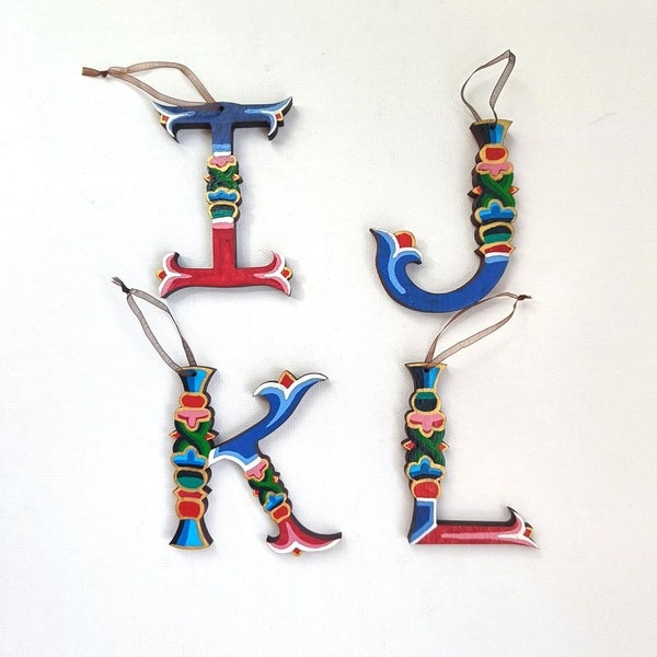 IJKL Latin Alphabet Hand Painted Wood Letters, Personalised Gift, Decorative Accents and Ornaments