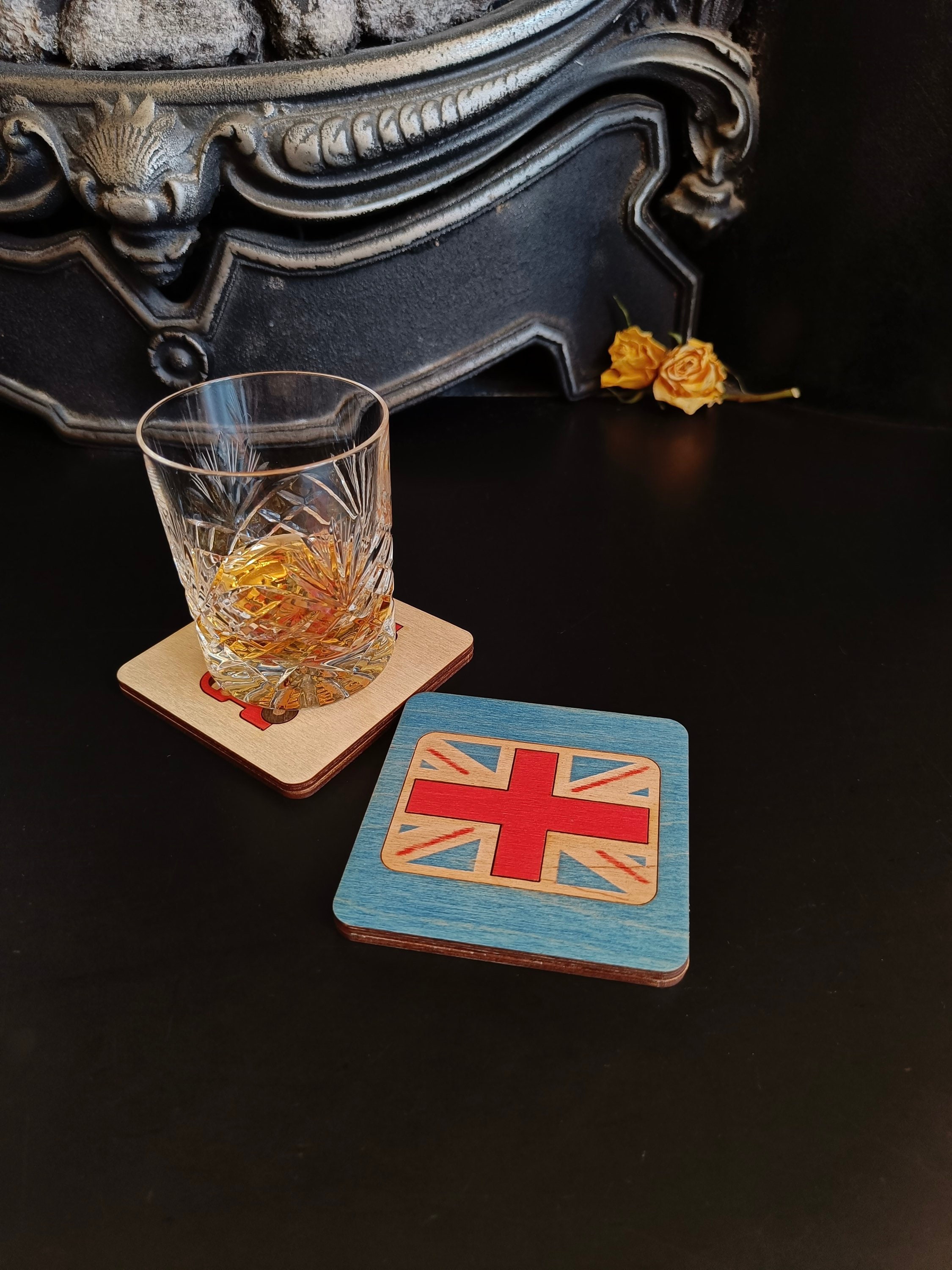 British Themed Wooden Coasters Set of 4 Crown Telephone - Etsy