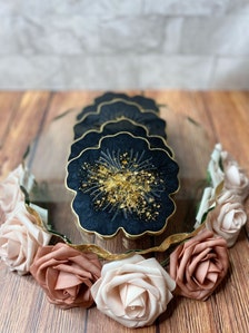 Flower Resin Coasters | Unique Coasters Set | Black Resin Coasters | Floral Coasters | Housewarming Gift - Gift for Teacher