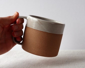 Taza de cerámica de 12 oz hecha a mano, taza hecha a mano, asa cuadrada delgada, taza de cerámica, taza de cerámica