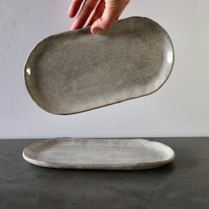 Grey ceramic plate, handmade pottery dish