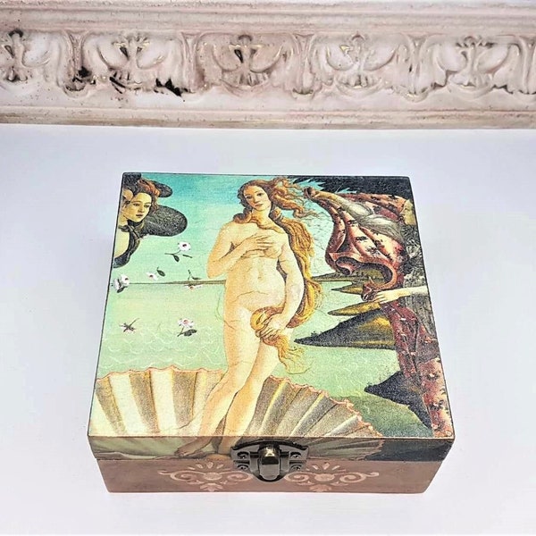 Boîte de rangement pour bijoux Aphrodite, déesse grecque Vénus, boîte à bibelots souvenir Botticelli de la naissance de Vénus, support pour bague de rangement pour collier, Grèce