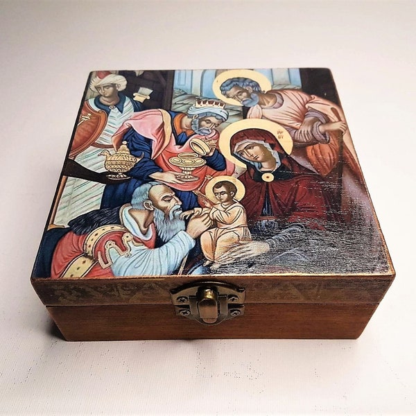 Greek Orthodox Christian Icon Prayer Box,Nativity Icon and Panagia The Life Giving Spring Orthodox Gift,Religious Box Greek Gift From Greece