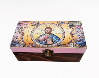 Greek Orthodox Baptsim Gift Monogram Box,Christ Pantocrator icon Personalized Gift Ideas For Kids,Christian Orthodox Gift Box Christening