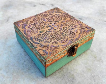 Ancient Greek Jewelry Organizer Box,Green Rustic Small Keepsake Box,Wooden Ring Holder Travel Jewelry Case Handmade Woman Gift from Greece