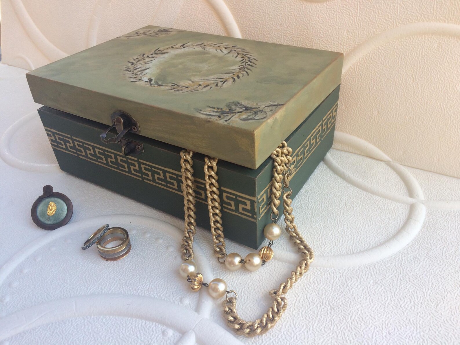 Ancient Greece Wooden Jewelry Box/Greek Pattern/Olive Wreath Etsy