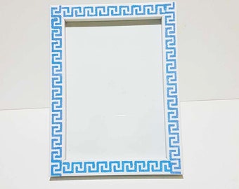 Greek Key Picture Frame 5x7 Wooden Photo Frame Unique, White Blue Black Table Photography Frames, Handmade Home Gift, Present from Greece