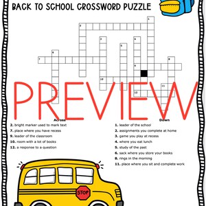 Back to School Crossword Puzzle