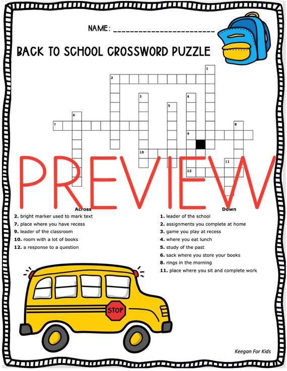 Back To School Crossword Puzzle Etsy