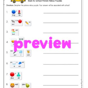 Back to School Rebus Picture Puzzles Printable