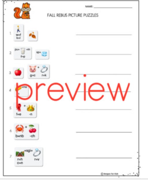 Fall Autumn Rebus Picture Puzzles Printable - Etsy