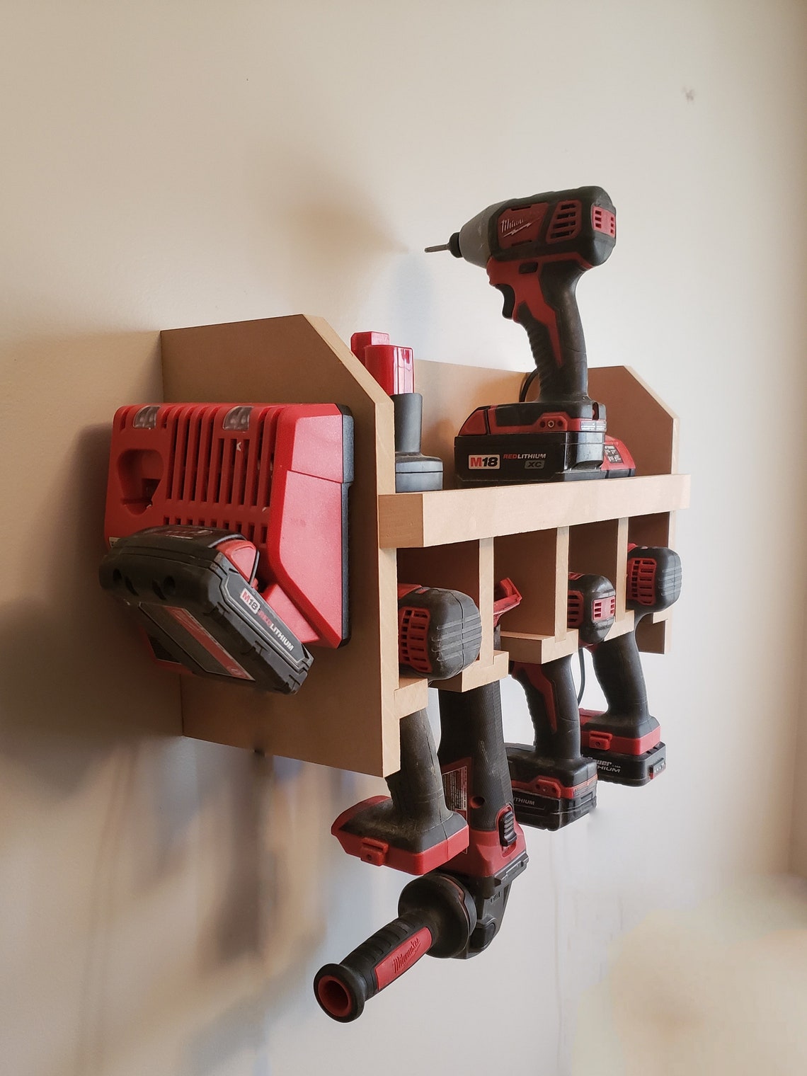Cordless Tool Shelf Holds 4 Tools With Shelf for Batteries Etsy