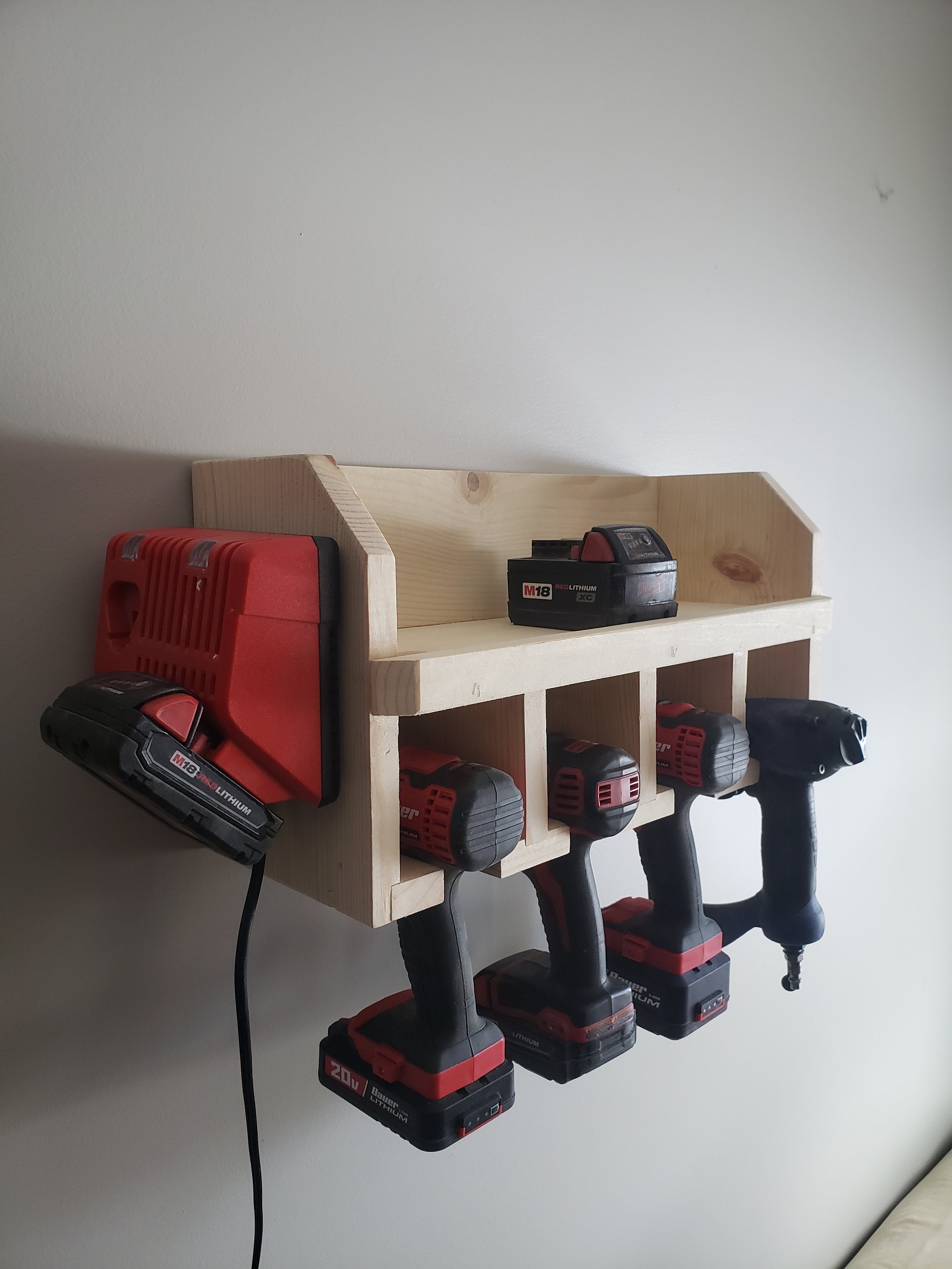Support Rangement En Bois Pour 4 Perceuses/visseuses Sans Fil - Organisateur D'atelier, Neuf Brut