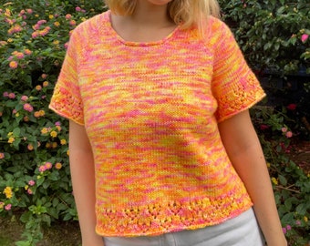 Heartstopper Tee Digital Knitting Pattern Summer Top Raglan Tee Knit Pattern Handmade Knit Lace Pattern Jaime Creates