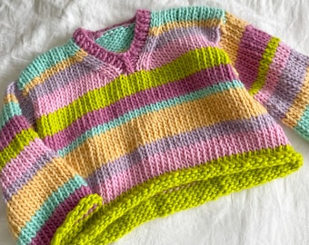 V Stripy Jumper | Chunky V-Neck Jumper | Oversized Sweater | Chunky Knit | Digital Knitting Pattern