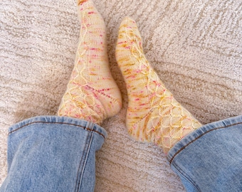 Happy Hour Socks Pattern | Cable Knit Socks | Digital Knitting Pattern