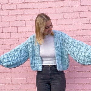 For The Love of Waffles Cardigan | Digital Knitting Pattern | Textured Cardigan | Chunky Yarn | Cropped Fit | Waffle Stitch