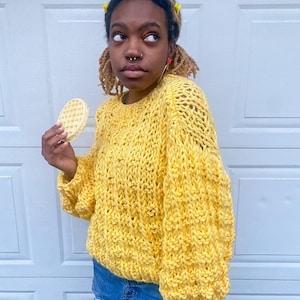 For The Love Of Waffles Jumper Digital Knitting Pattern Chunky Sweater Pattern Waffle Stitch Cropped Fit Seamless Textured image 2