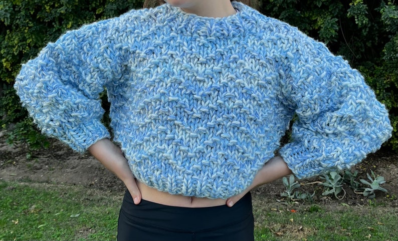 Miss Ziggy Jumper Digital Knitting Pattern Textured Sweater Chunky Yarn Cropped Fit Chevron Stitch image 6