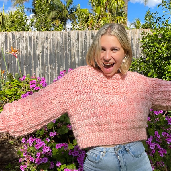 For The Love Of Waffles Jumper | Digital Knitting Pattern | Chunky Sweater Pattern | Waffle Stitch | Cropped Fit | Seamless | Textured