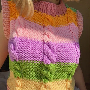 Acacia Vest | Cabled Vest Pattern | Knitted Vest | Digital Knitting Pattern | Striped Vest | Spring Knit | Reverse Stockinette Stitch