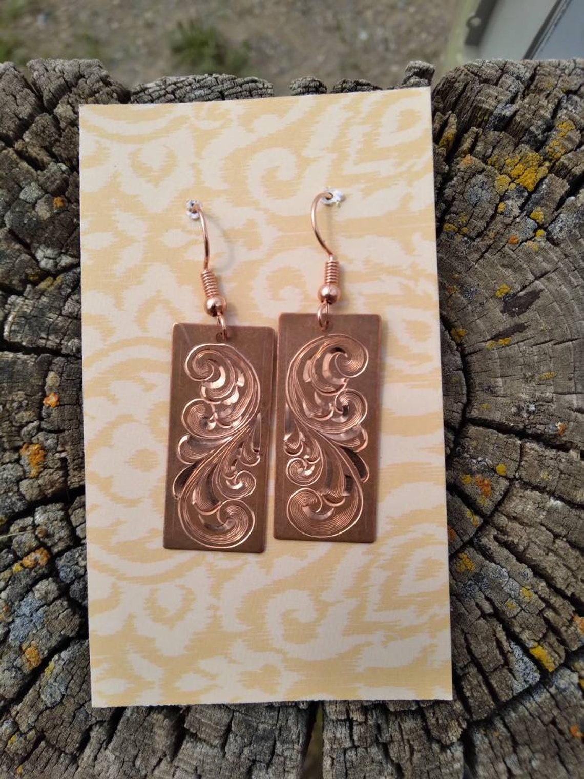 Hand engraved copper earrings Etsy