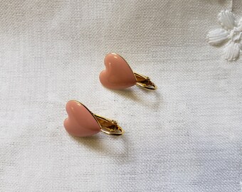 Pair Of Vintage Pink Heart Clip On Earrings