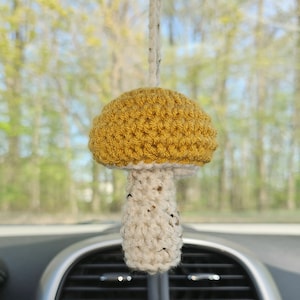 Crochet Mushroom Rear View Mirror Accessory - Christmas Ornament - Mushroom Home Decor - Hikinging Collection - Nature Decor