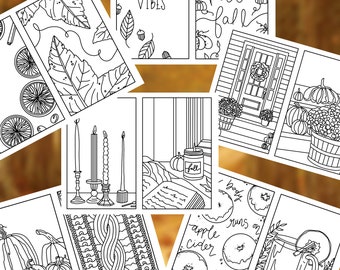 Fall Digital Download Coloring Pages - Adult Coloring Pages - Autumn Coloring Pages - Instant Download