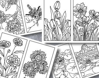 Flowers Digital Download Coloring Pages - Adult Coloring Pages - Travel Coloring Pages