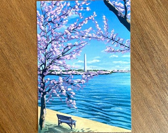 Washington, DC cherry blossom print of an original gouache painting
