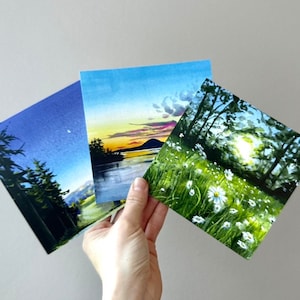 Conjunto de três cartões de paisagem do estado de Washington em papel fosco, 5 x 5 polegadas