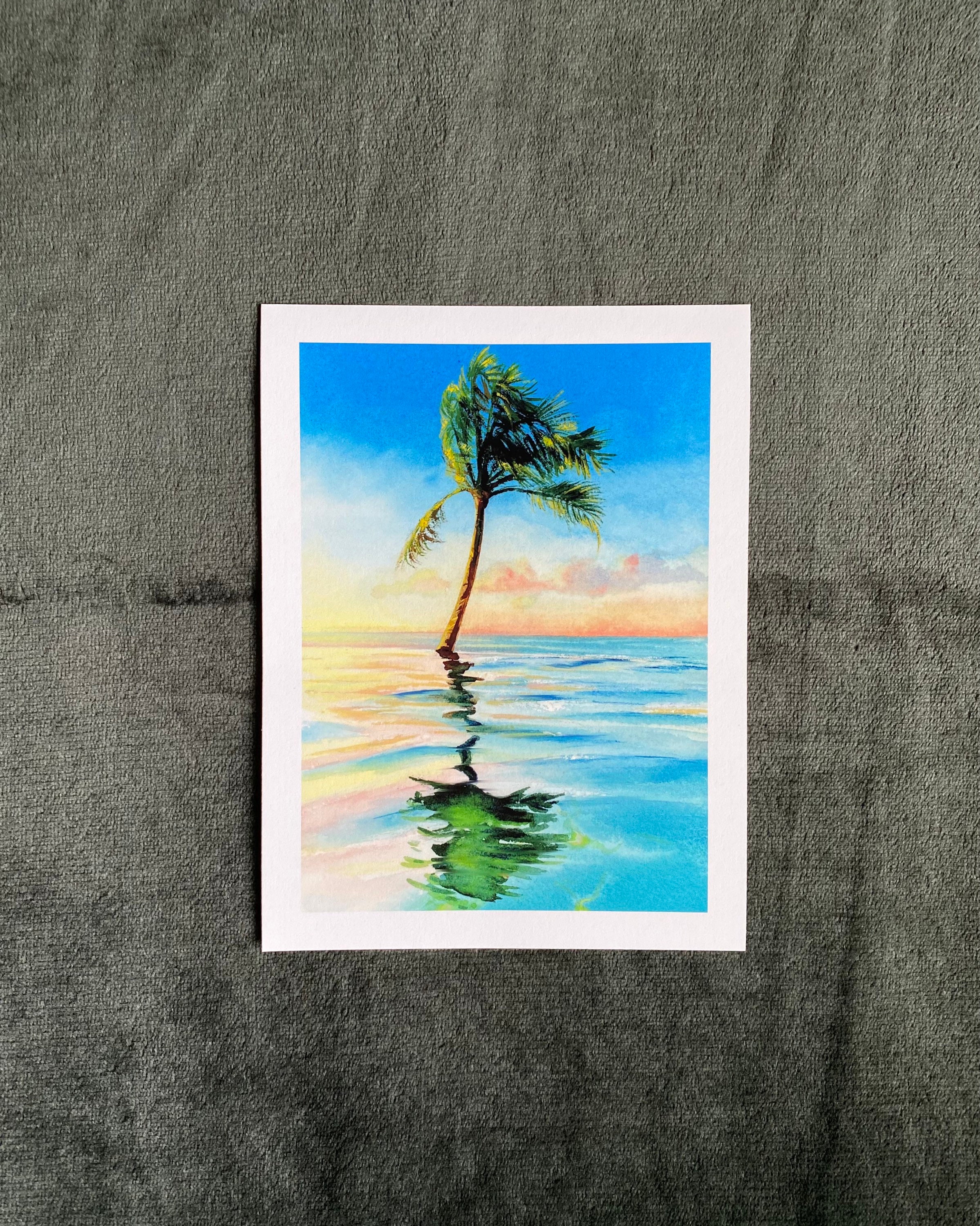 Palm Tree Tropical Ocean Print of an Original Gouache Painting - Etsy