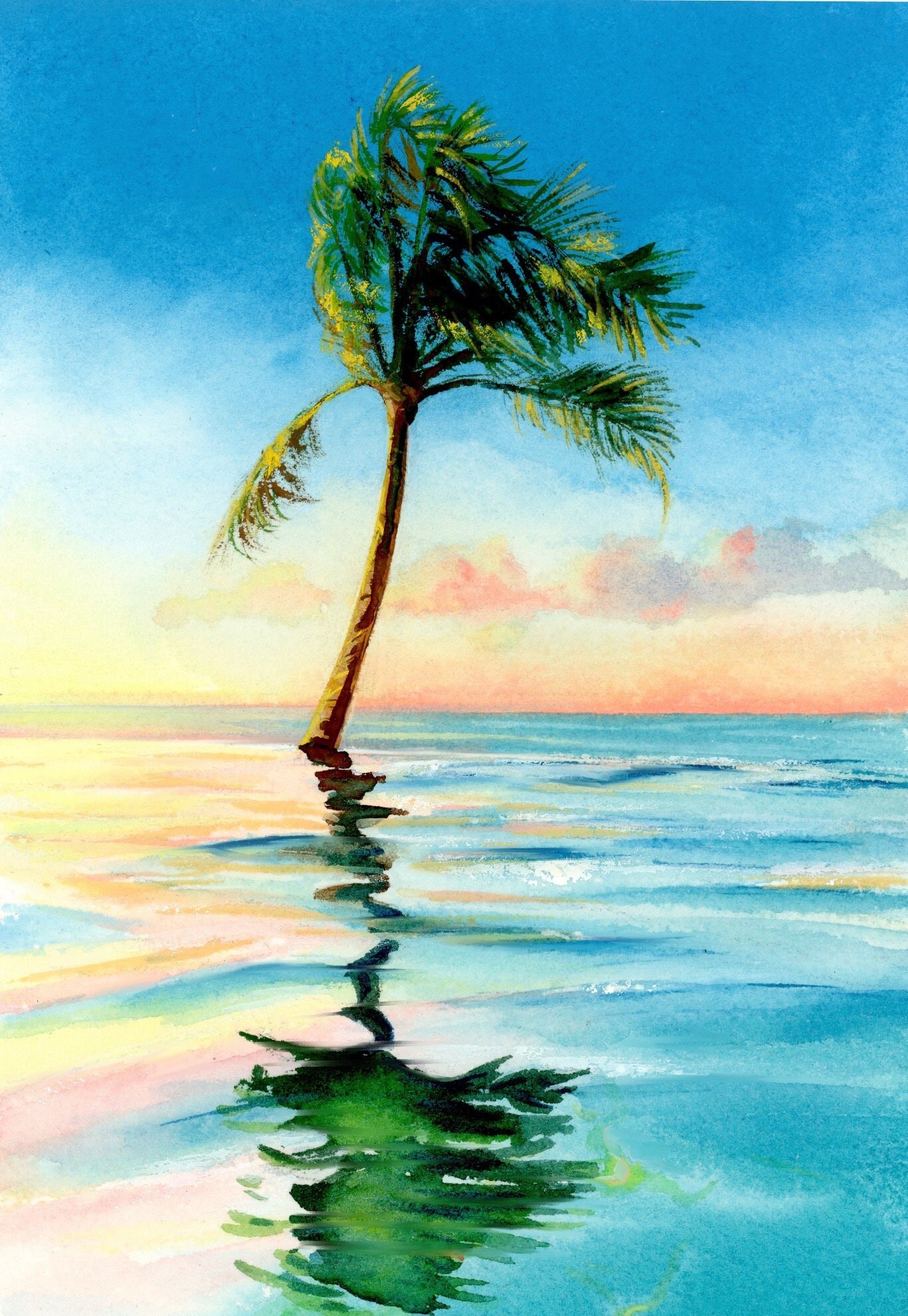 Palm Tree Tropical Ocean Print of an Original Gouache Painting - Etsy