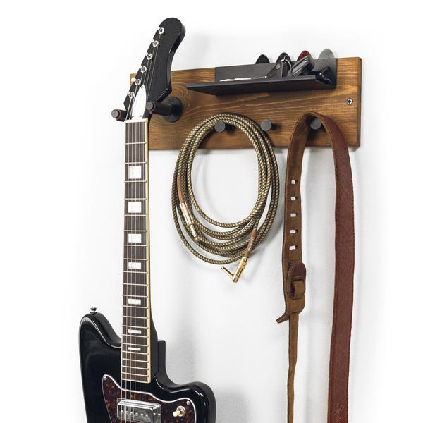 Premium Guitar Wall Mount | Guitar Accessories Organizer | Acoustic Guitar Hanger | Rustic Guitar Display | Guitar Wall Rack