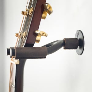 ZUR Premium Guitar Wall Hanger: Solid Steel & Leather, Guitar Holder, Guitar Wall Mount, Guitar Hook, Guitar Stand, Guitar Hanger, Rustic