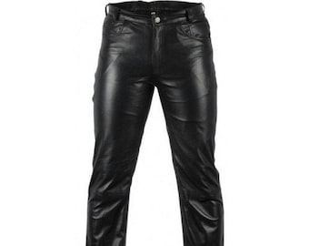 Mens Pure Leather Pant 501 Jeans Rider Biker Men Trouser Best Seller Men's Classic Pure Black Skinny Fit Leather Pant