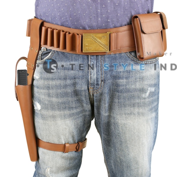 The Mandalorian Book of Boba Fett Costume Leather waist Belt with Gun Holster and 2 Pouches Mandalorian Props Cosplay Costume Star Wars Belt