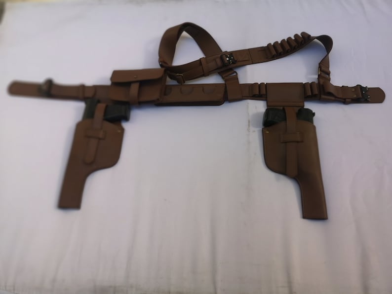 Double Holster Mandalorian Cosplay costume Belt with pouch and Props Soldier Strap Hunting Belt image 4