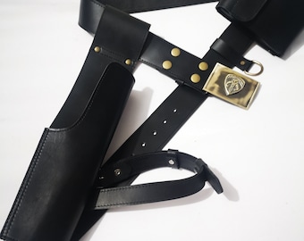 Neuer Westar 35 Holster Kopfgeldjäger inspirierter Ledergürtel mit Beutel & Beinriemen