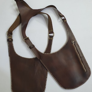Handmade Leather Vest Style Shoulder  Pouch, Leather Holster Bag, Phone and wallet Holster