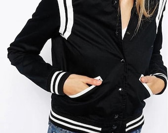 Wollmischung Varsity Jacke: Schwarzer Baseball Bomber Stil