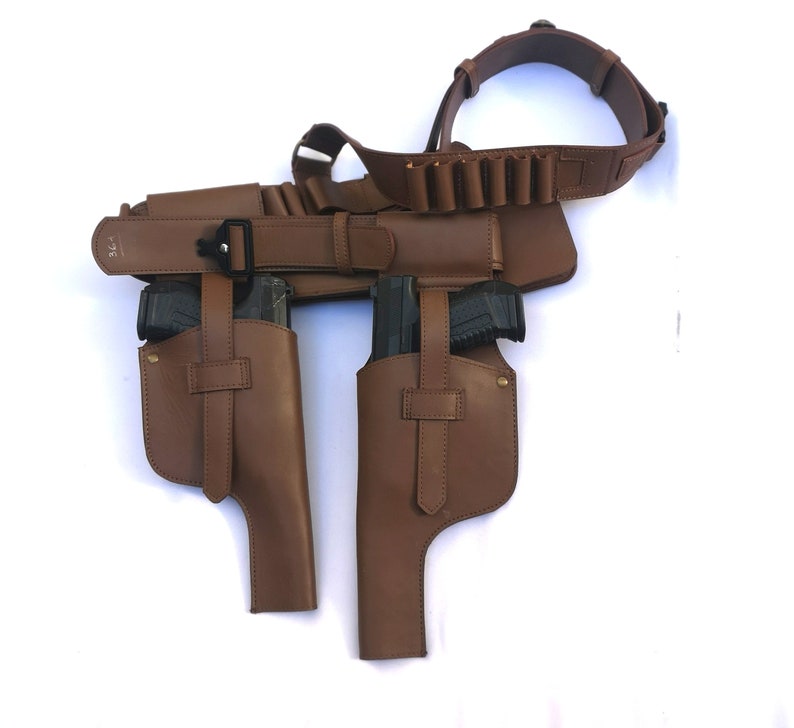 Double Holster Mandalorian Cosplay costume Belt with pouch and Props Soldier Strap Hunting Belt image 2