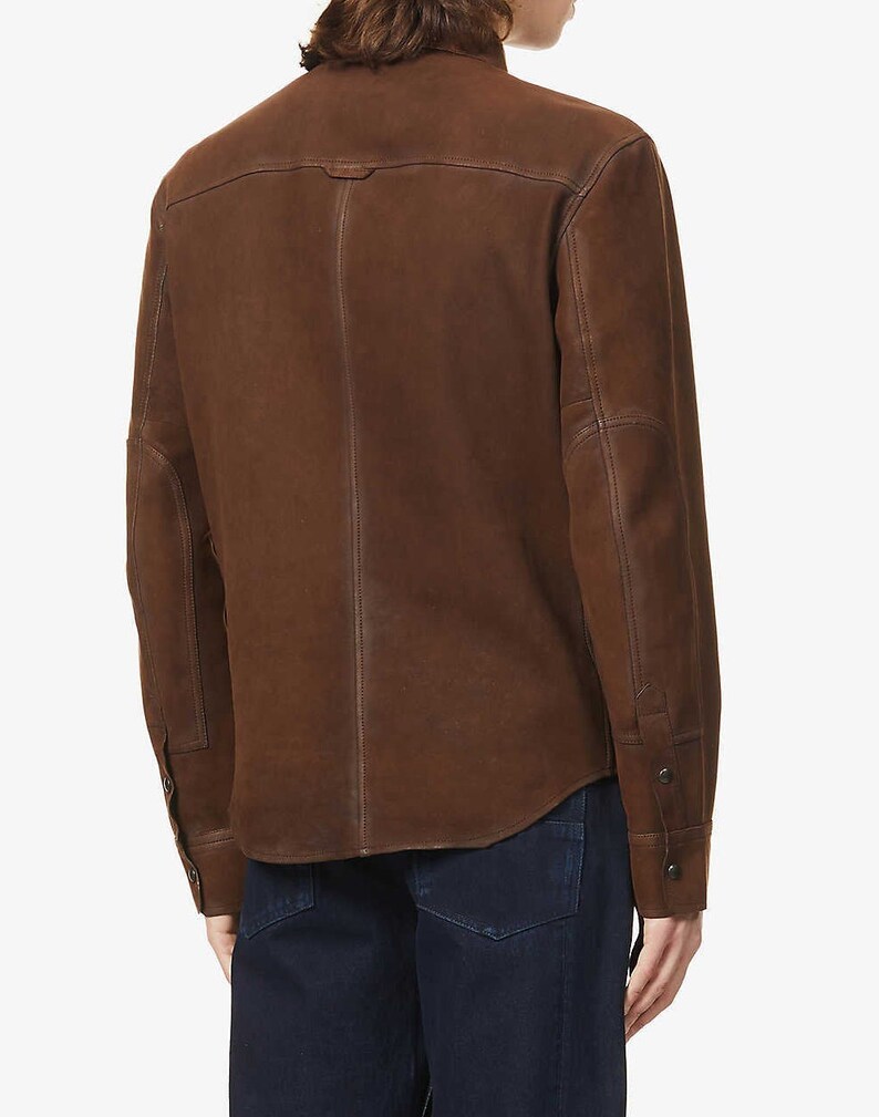 Men's Suede Leather Brown Shirt Men Suede Leather Jacket Etsy UK